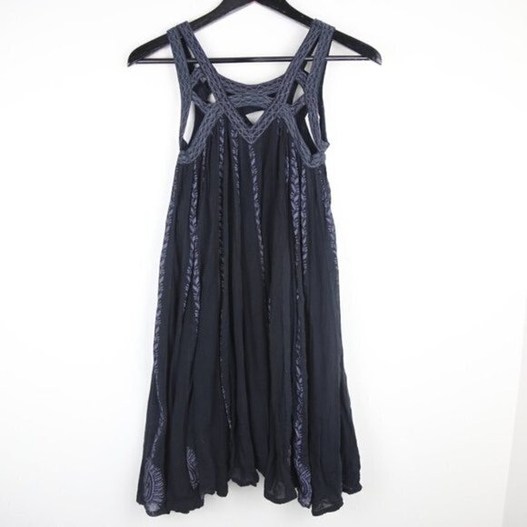 Free People FP One Paisley Vine Lattice Tunic Mini Dress Black - Picture 7 of 8